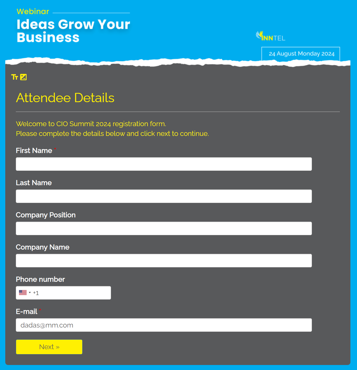 Event registration form