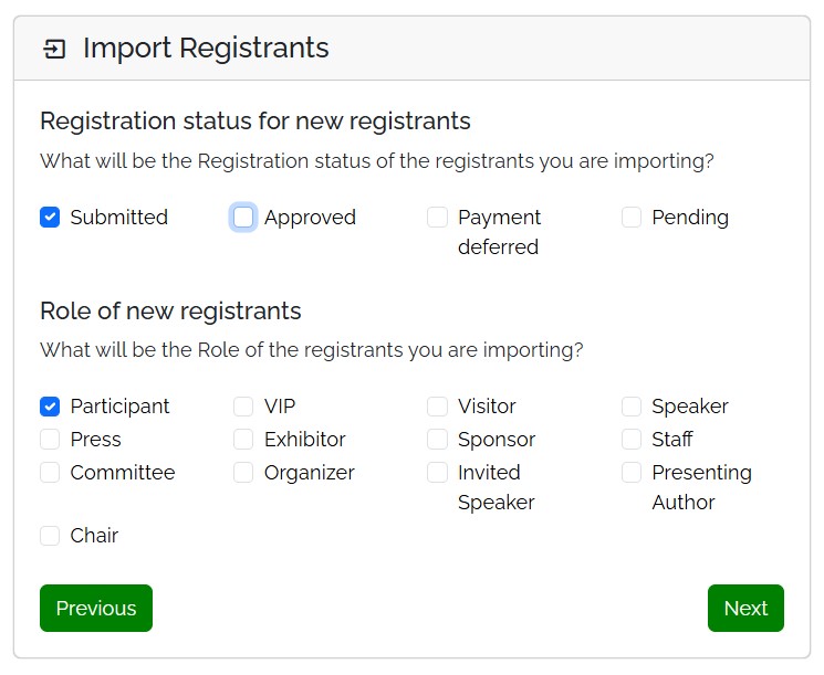 Registrants' list import